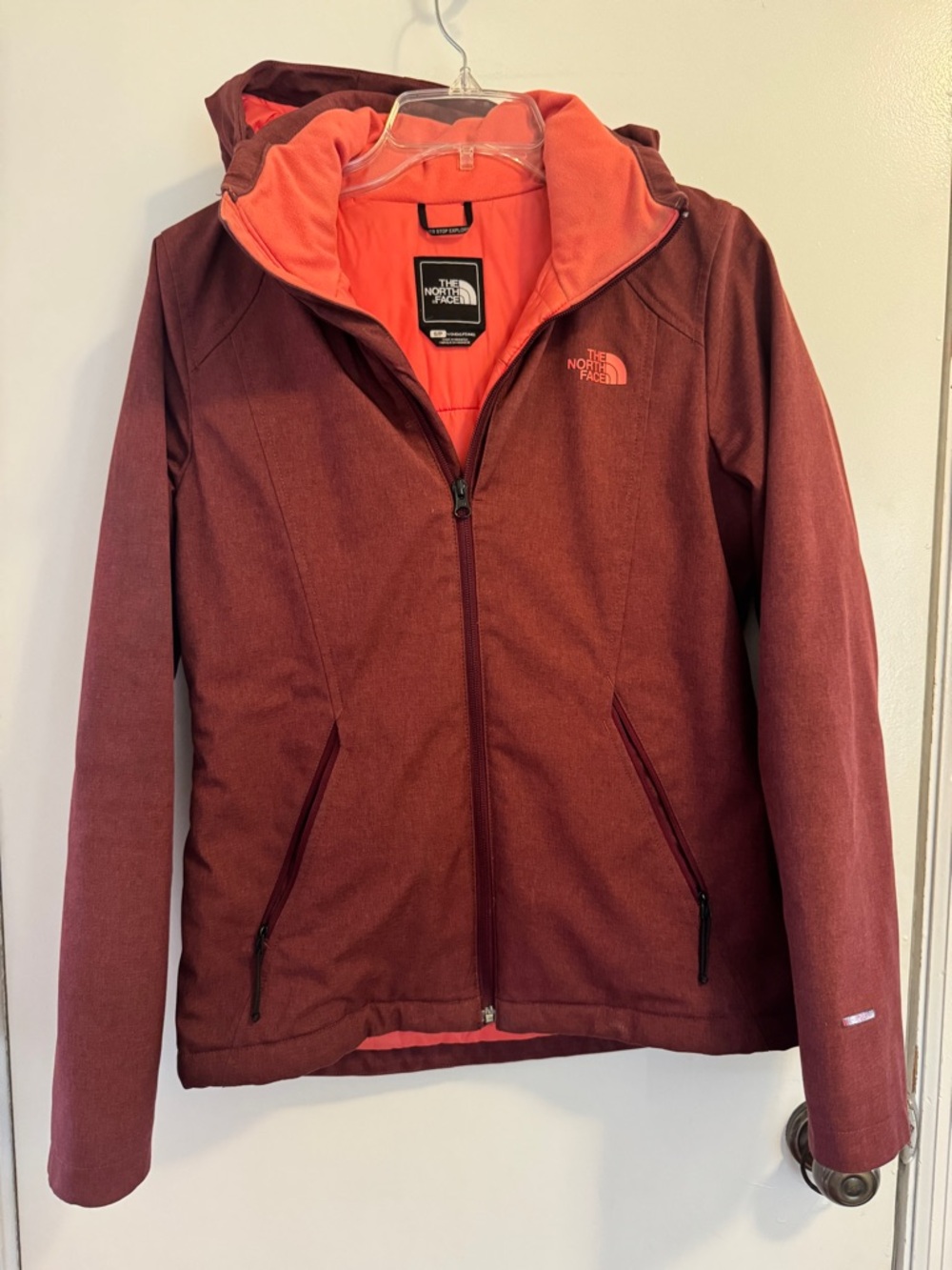 The North Face Women's Burgundy Jacket with Coral Lining